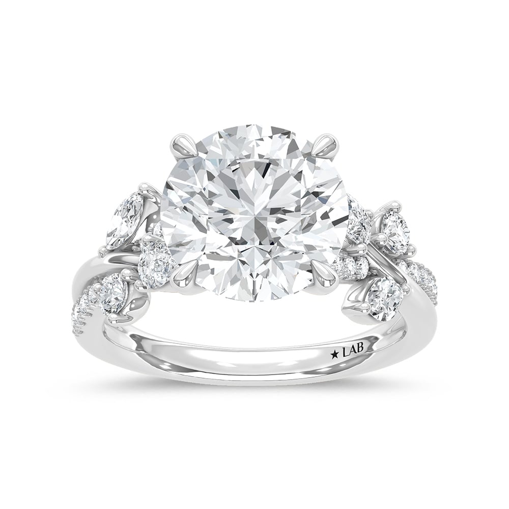 14K White Gold Lab Grown Diamond 4 5/8 Ct.Tw. Round Shape Engagement Ring (Center 4 CT)