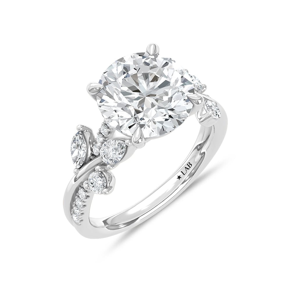 14K White Gold Lab Grown Diamond 4 5/8 Ct.Tw. Round Shape Engagement Ring (Center 4 CT)