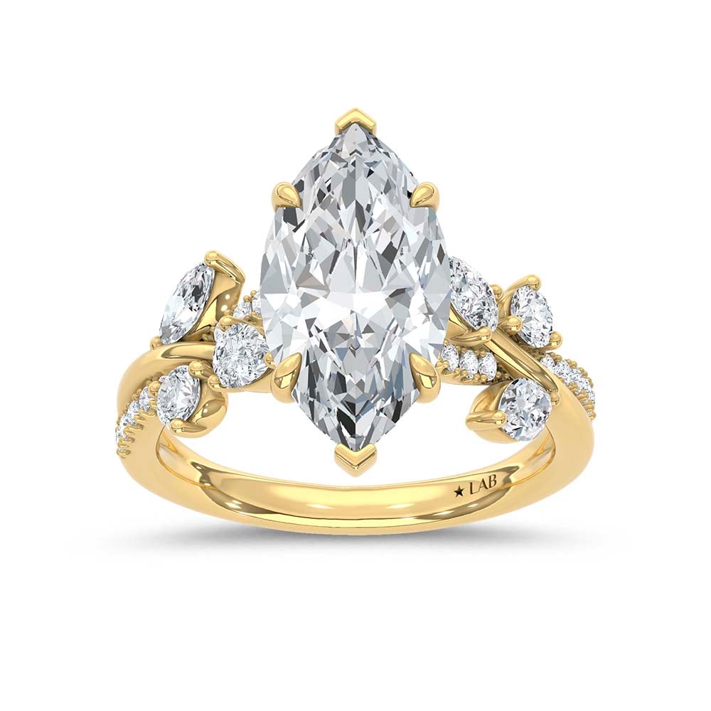 14K Yellow Gold Lab Grown Diamond 2 5/8 Ct.T. Marquise Shape Enagagement Ring (IGI Certified Center 2ct Marquise)
