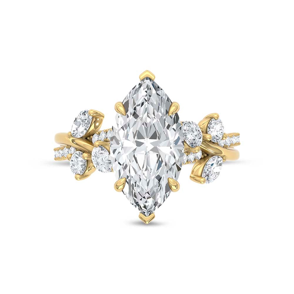 14K Yellow Gold Lab Grown Diamond 2 5/8 Ct.T. Marquise Shape Enagagement Ring (IGI Certified Center 2ct Marquise)