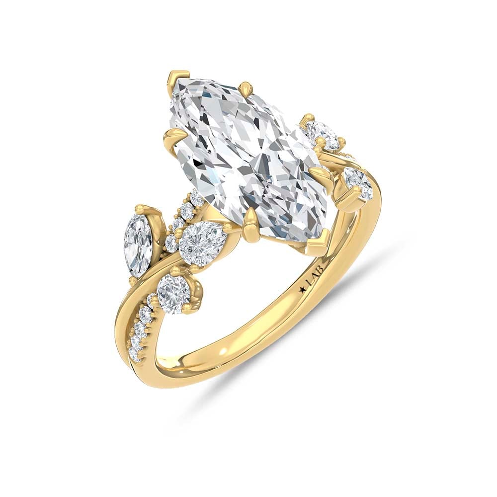 14K Yellow Gold Lab Grown Diamond 2 5/8 Ct.T. Marquise Shape Enagagement Ring (IGI Certified Center 2ct Marquise)