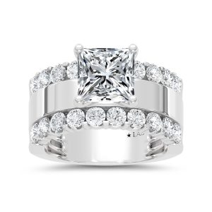 14K White Gold 3 1/2 Ct.Tw. Lab Grown Diamond Princess Shape Engagement Ring (IGI Certified Center 2ct)