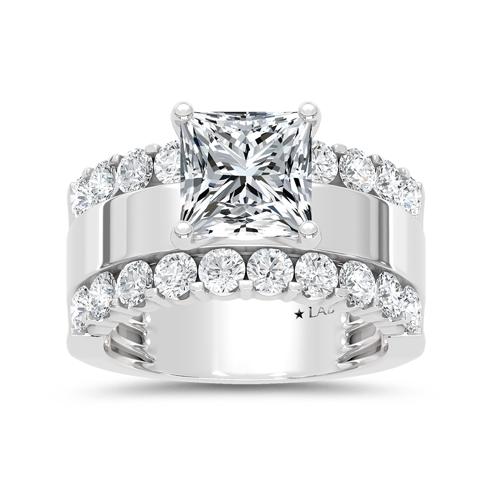 14K White Gold 3 1/2 Ct.Tw. Lab Grown Diamond Princess Shape Engagement Ring (IGI Certified Center 2ct)