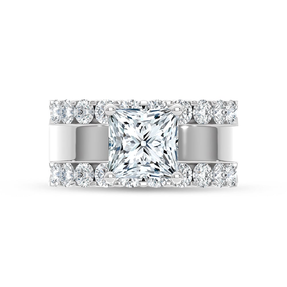 14K White Gold 3 1/2 Ct.Tw. Lab Grown Diamond Princess Shape Engagement Ring (IGI Certified Center 2ct)