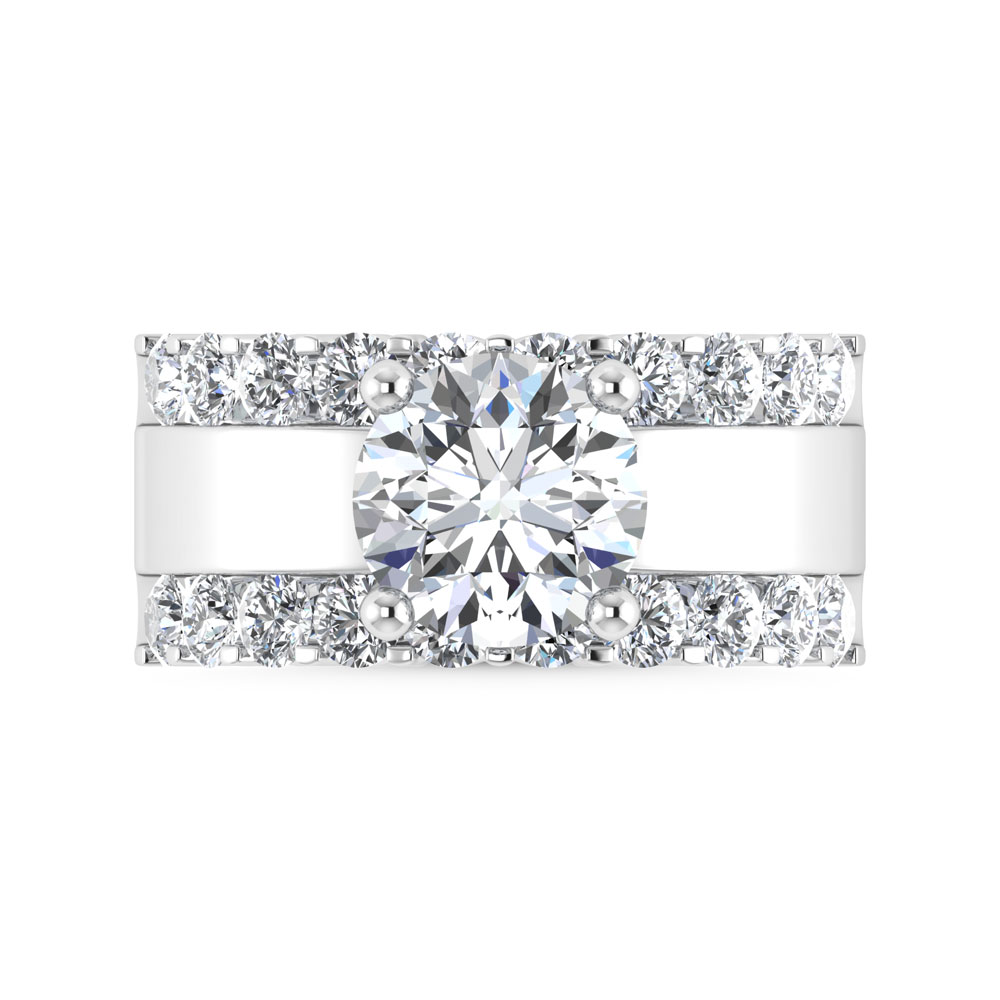 14K White Gold 3 1/2 Ct.Tw. Lab Grown Diamond Round Shape Engagement Ring (IGI Certified Center 2ct)