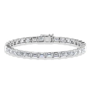 14K White Gold 12 Ct.Tw. Emerald Horizontal Shape Lab Grown Diamond Tennis Bracelet