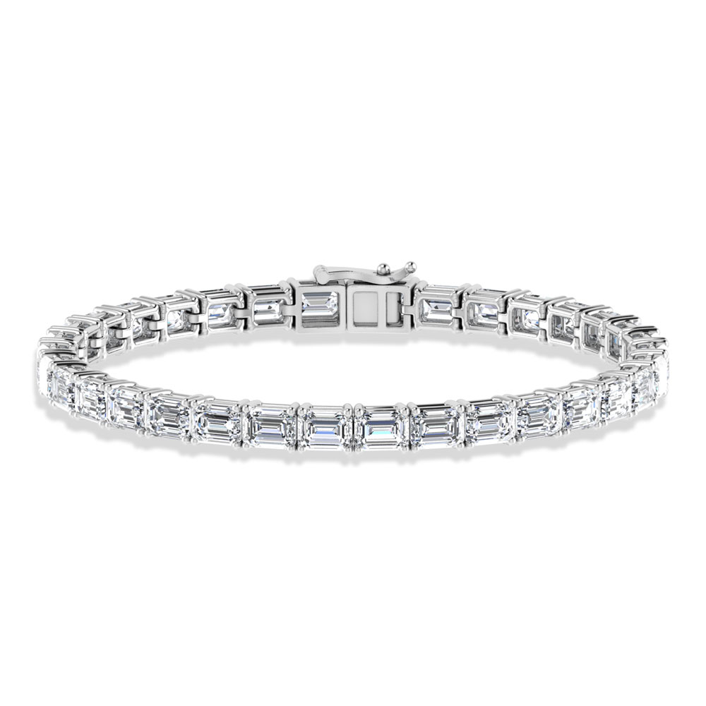 14K White Gold 12 Ct.Tw. Emerald Horizontal Shape Lab Grown Diamond Tennis Bracelet