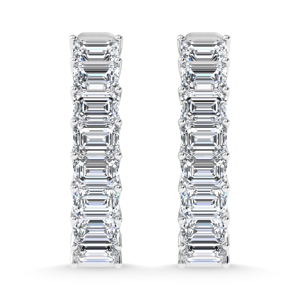 14K White Gold 4 Ct.Tw. Lab Grown Diamond Horizontal Emerald Shape In and Our Hoop Earrings