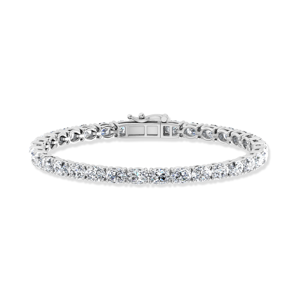 14K White Gold 8 Ct.Tw. Oval Horizontal Shape Lab Grown Diamond Tennis Bracelet