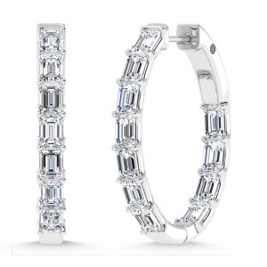 14K White Gold 3 1/2 Ct.Tw. Lab Grown Diamond Vertical Emerald Shape In and Out Hoop Earrings