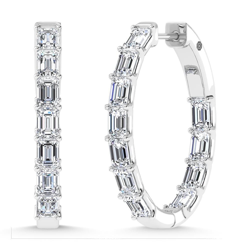 14K White Gold 3 1/2 Ct.Tw. Lab Grown Diamond Vertical Emerald Shape In and Out Hoop Earrings