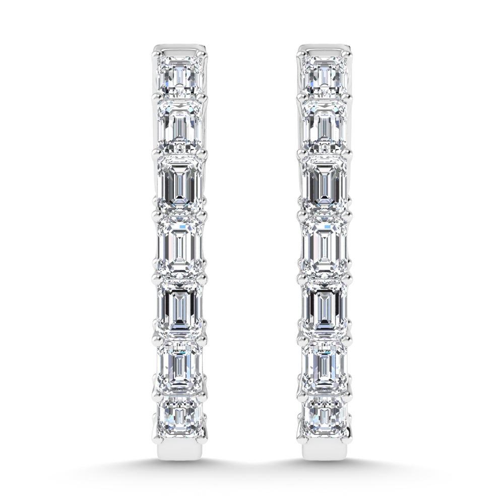 14K White Gold 3 1/2 Ct.Tw. Lab Grown Diamond Vertical Emerald Shape In and Out Hoop Earrings