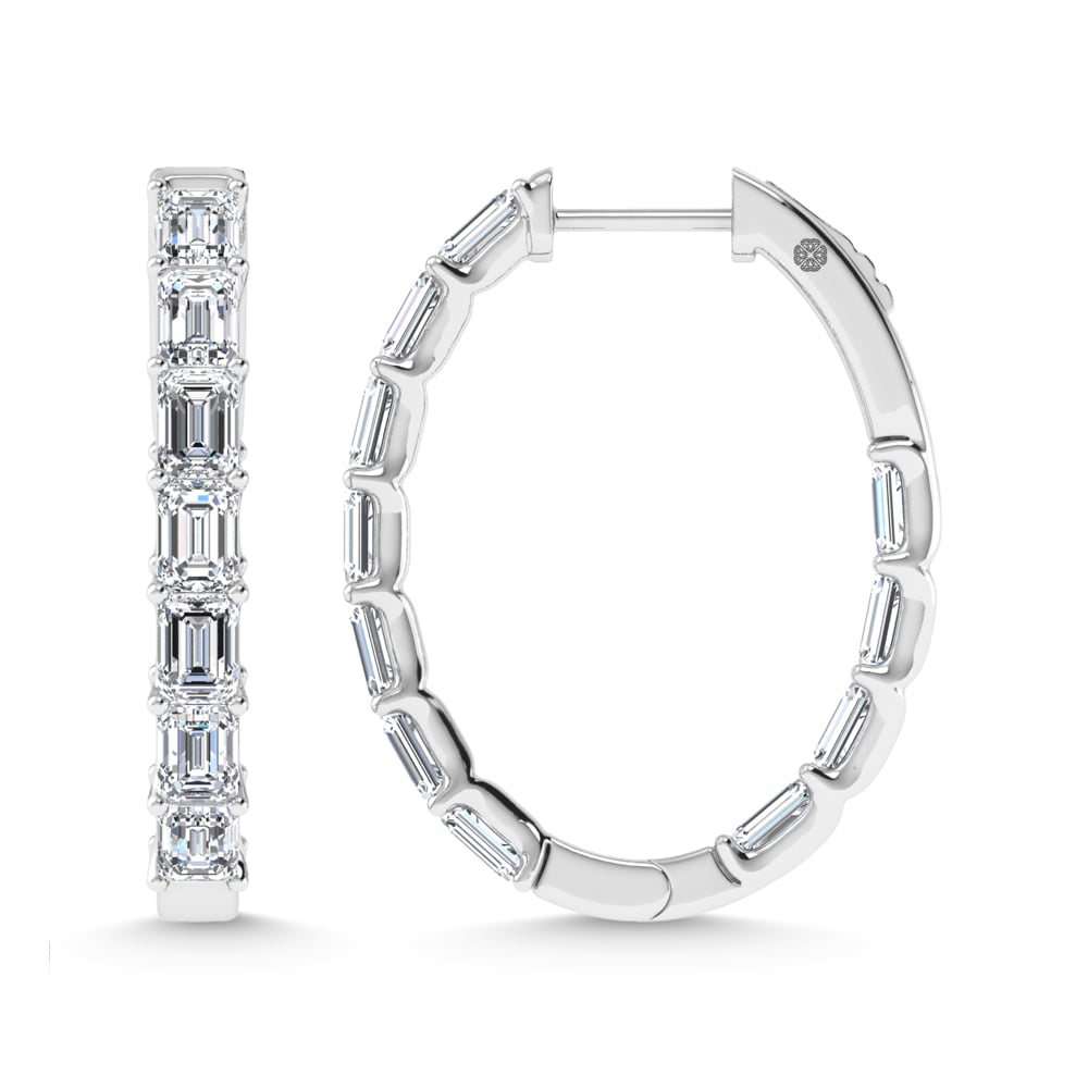 14K White Gold 3 1/2 Ct.Tw. Lab Grown Diamond Vertical Emerald Shape In and Out Hoop Earrings