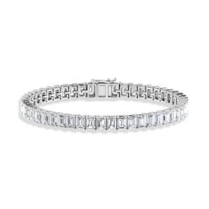 14K White Gold 12 1/4 Ct.Tw. Lab Grown Diamond Vertical Emerald Shape Tennis Bracelet