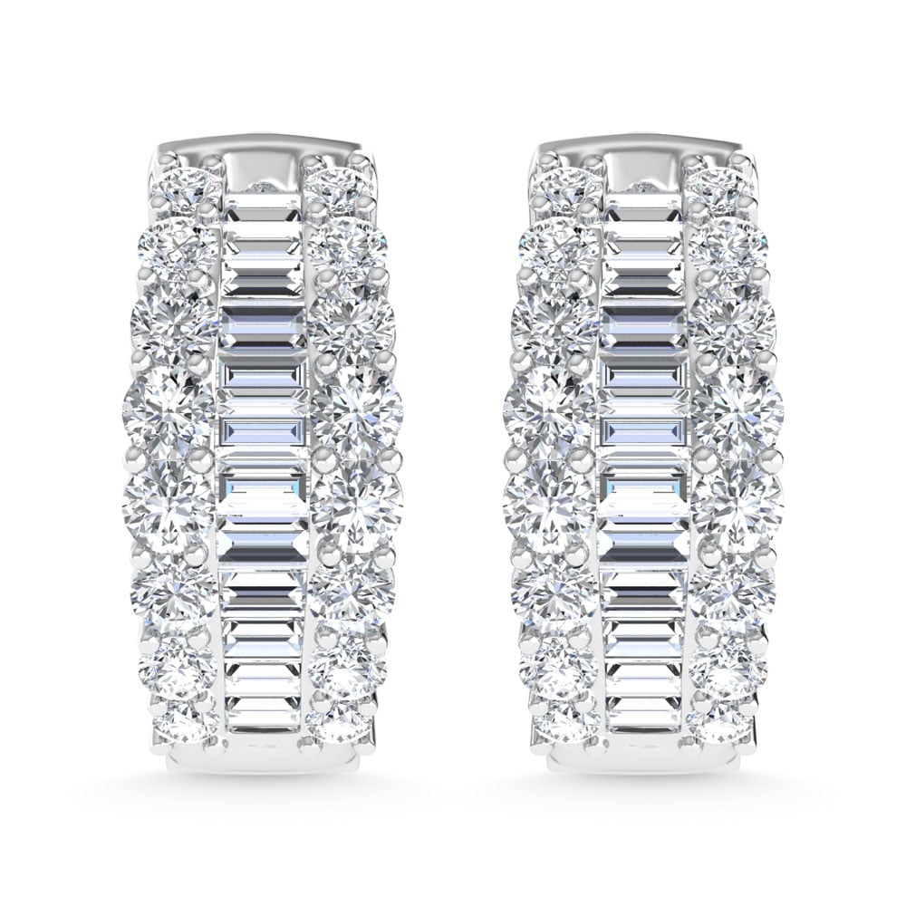 14K White Gold 4 Ct.Tw. Round and Baguette Lab Grown Diamond Hoop Earring