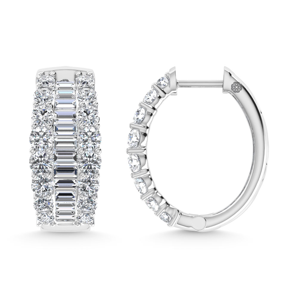14K White Gold 4 Ct.Tw. Round and Baguette Lab Grown Diamond Hoop Earring