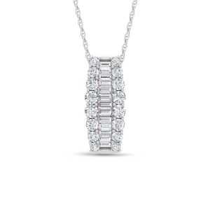 14K White Gold 3 Ct.Tw. Round and Baguette Lab Grown Diamond  Fashion Pendant