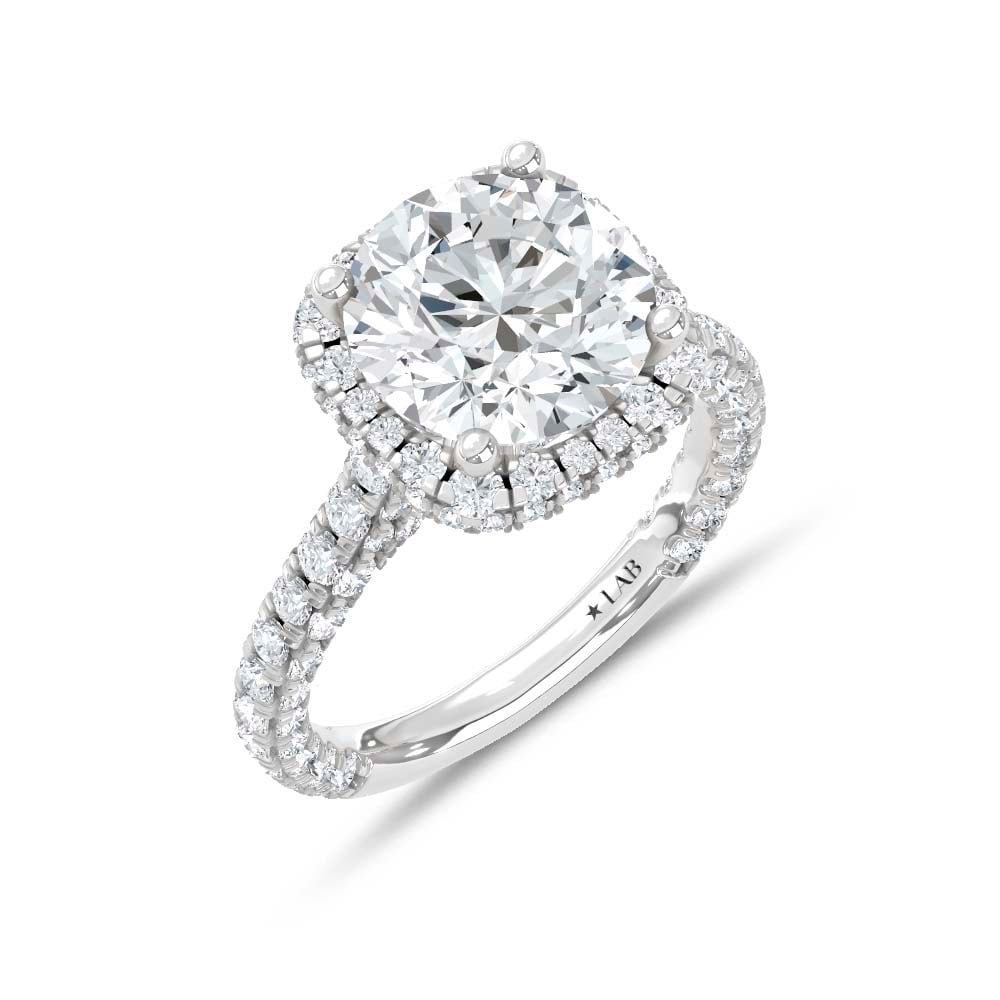14K White Gold Lab Grown Diamond 6 1/20 Ct.Tw. Engagement Ring (IGI Certified Center 4ct)