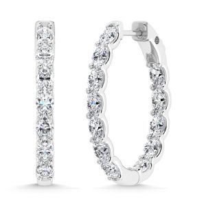 14K White Gold 2 1/2 Ct.Tw. Lab Grown Diamond Vertical Oval Shape In and Our Hoop Earrings