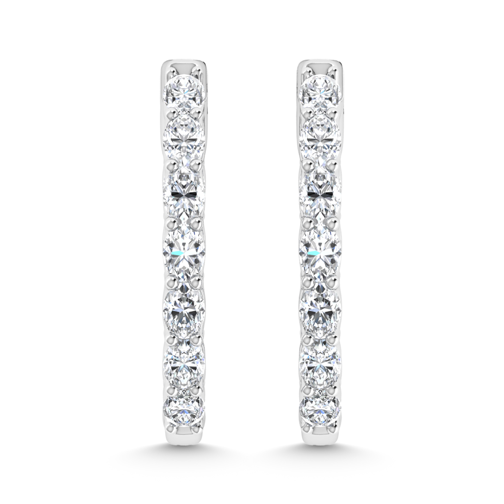 14K White Gold 2 1/2 Ct.Tw. Lab Grown Diamond Vertical Oval Shape In and Our Hoop Earrings