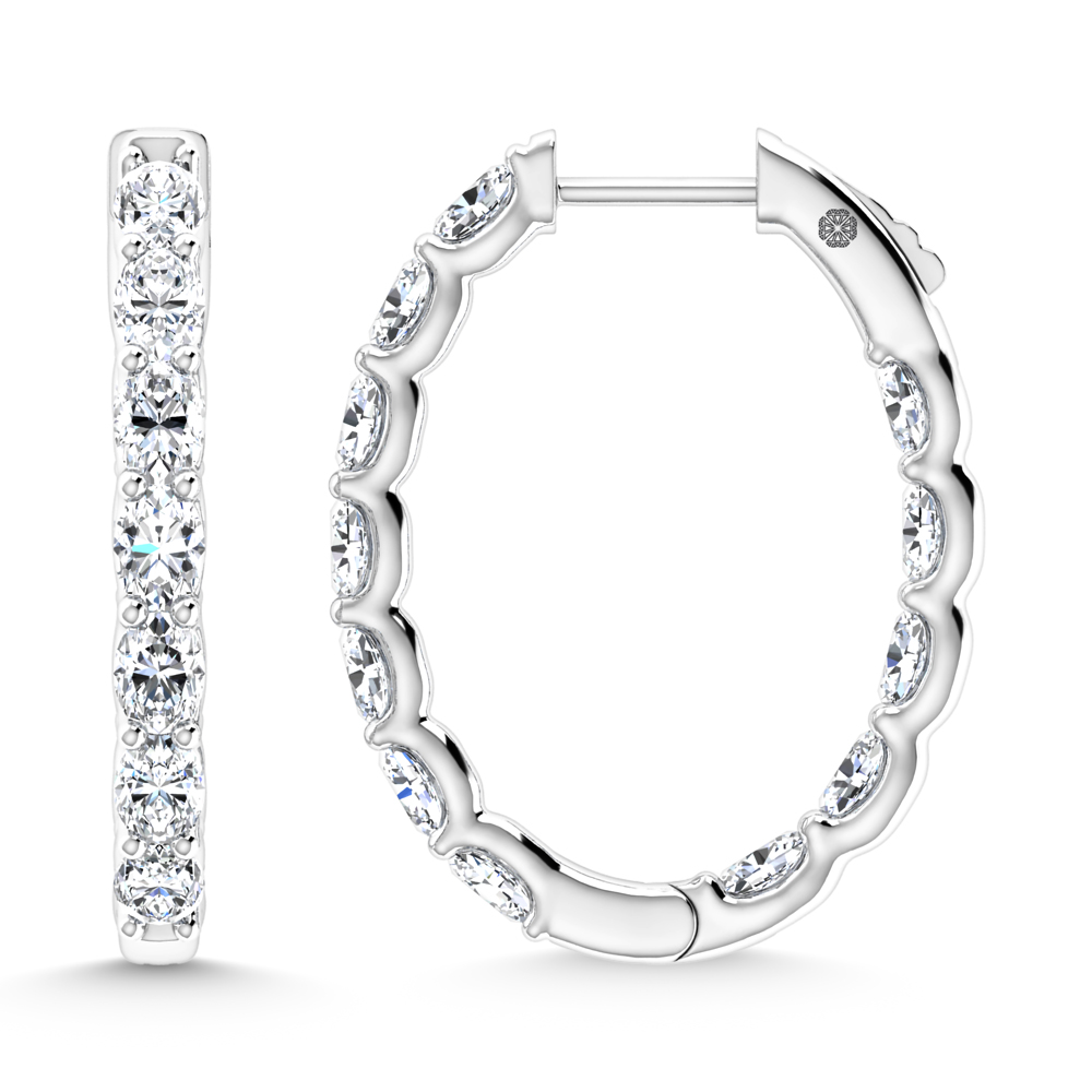 14K White Gold 2 1/2 Ct.Tw. Lab Grown Diamond Vertical Oval Shape In and Our Hoop Earrings