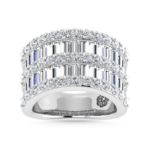 14K White Gold 3 Ct.Tw. Lab Grown Diamond Round and Baguette Cut Fashion Ring