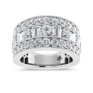 14K White Gold 3 Ct.Tw. Lab Grown Diamond Round and Baguette Fashion Band