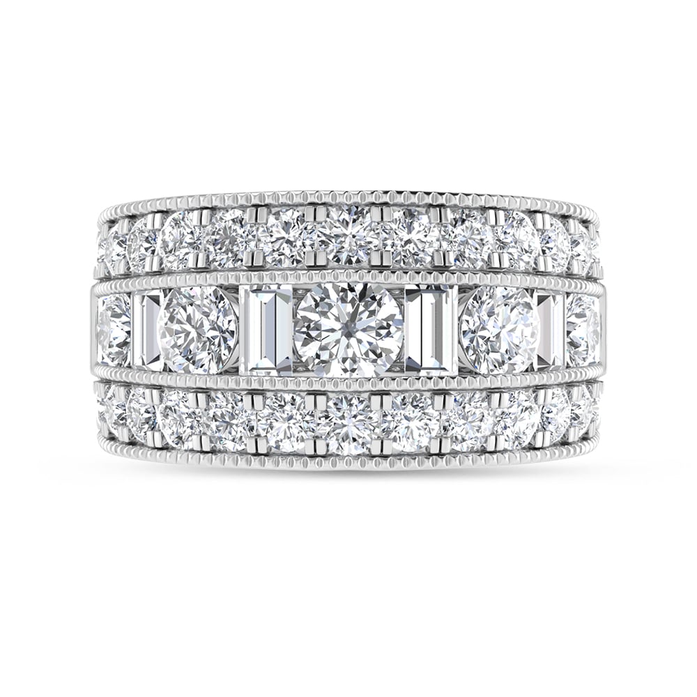 14K White Gold 3 Ct.Tw. Lab Grown Diamond Round and Baguette Fashion Band