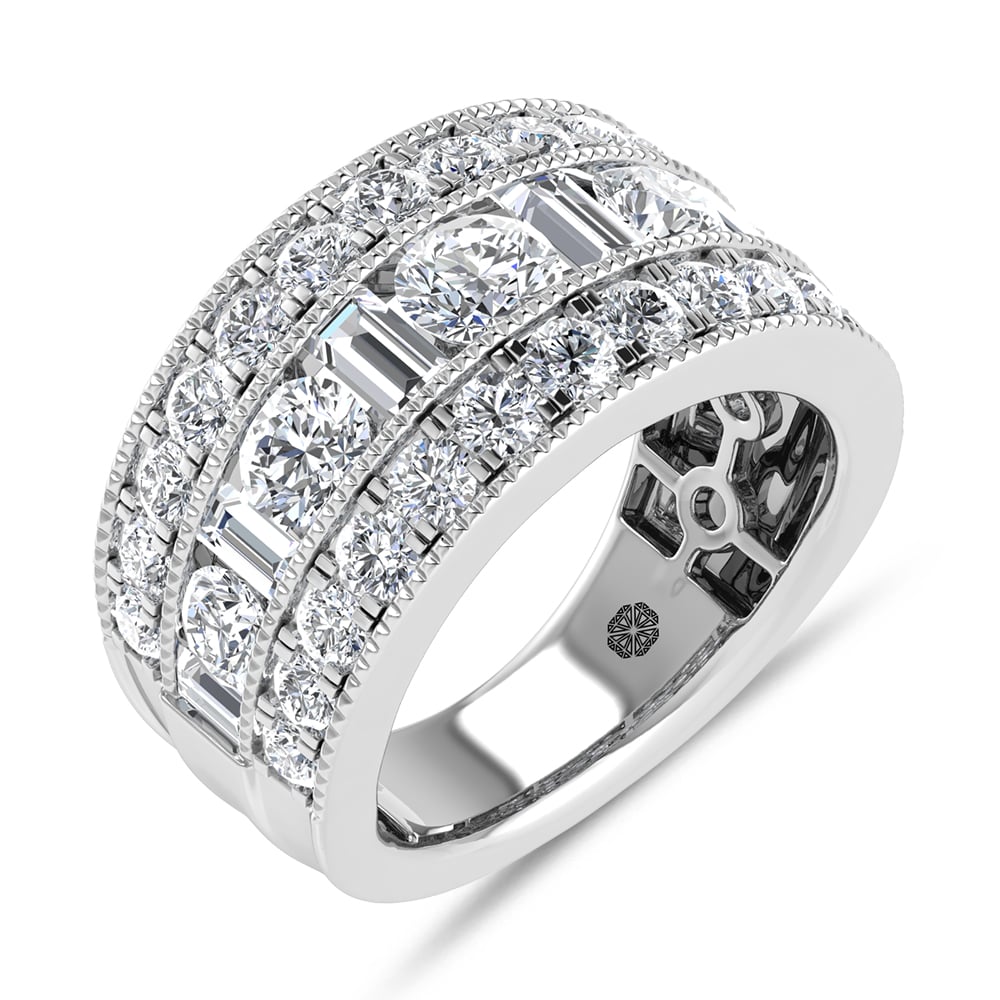 14K White Gold 3 Ct.Tw. Lab Grown Diamond Round and Baguette Fashion Band