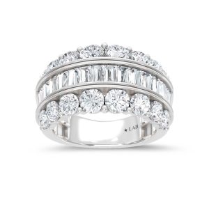 14K White Gold Lab Grown Diamond 4 Ct.Tw. Round amd Baguette Fashion Ring