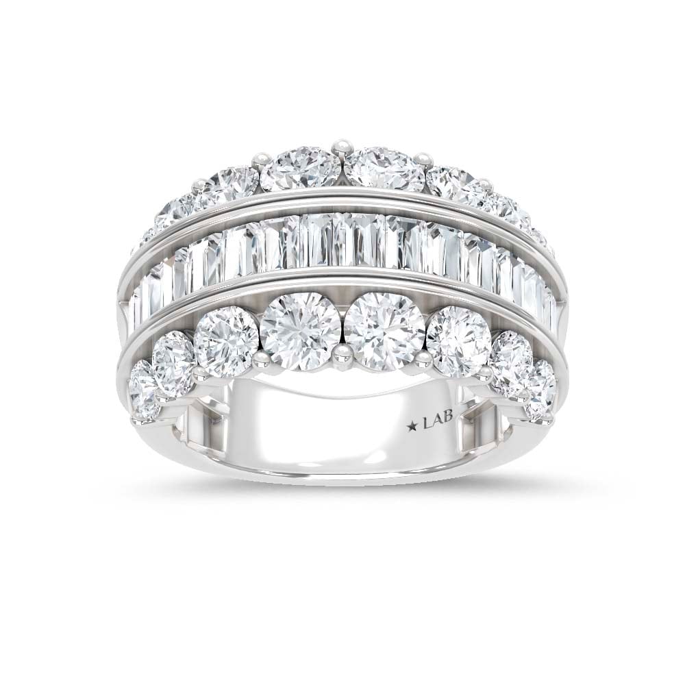 14K White Gold Lab Grown Diamond 4 Ct.Tw. Round amd Baguette Fashion Ring
