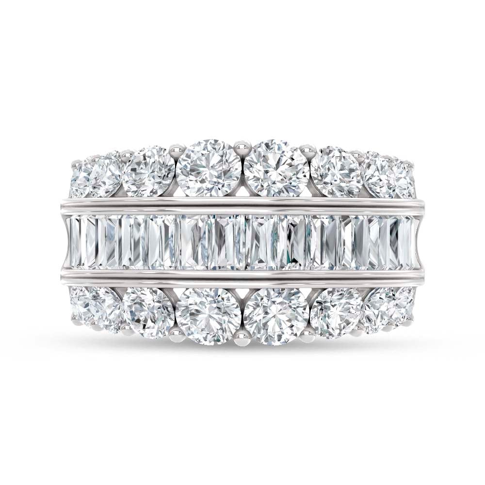 14K White Gold Lab Grown Diamond 4 Ct.Tw. Round amd Baguette Fashion Ring