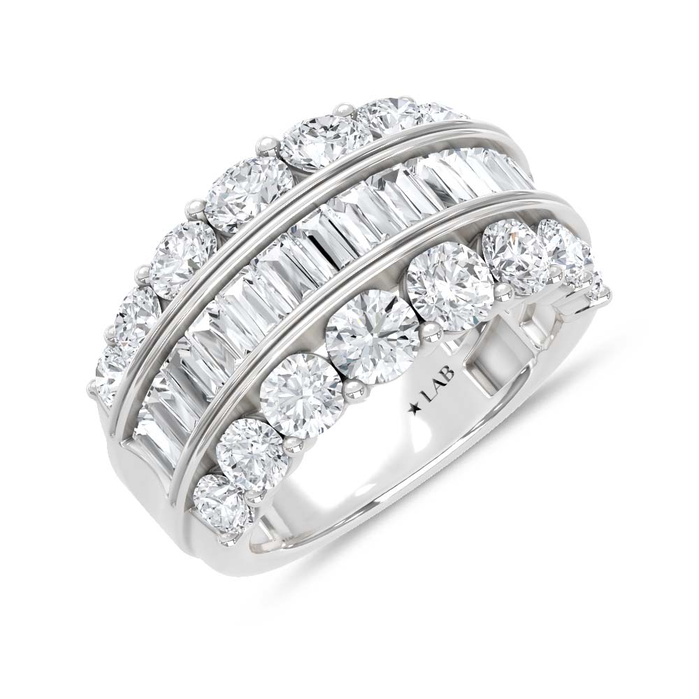 14K White Gold Lab Grown Diamond 4 Ct.Tw. Round amd Baguette Fashion Ring