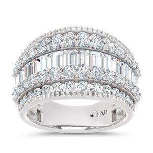 14K White Gold Lab Grown Diamond 2 1/2 Ct.Tw. Round and Baugette Fashion Ring