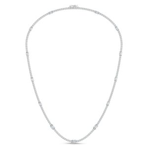 14K White Gold Lab Grown Diamond 9 1/4 Ct.Tw. Round and Oval Emerald Fashion Necklace