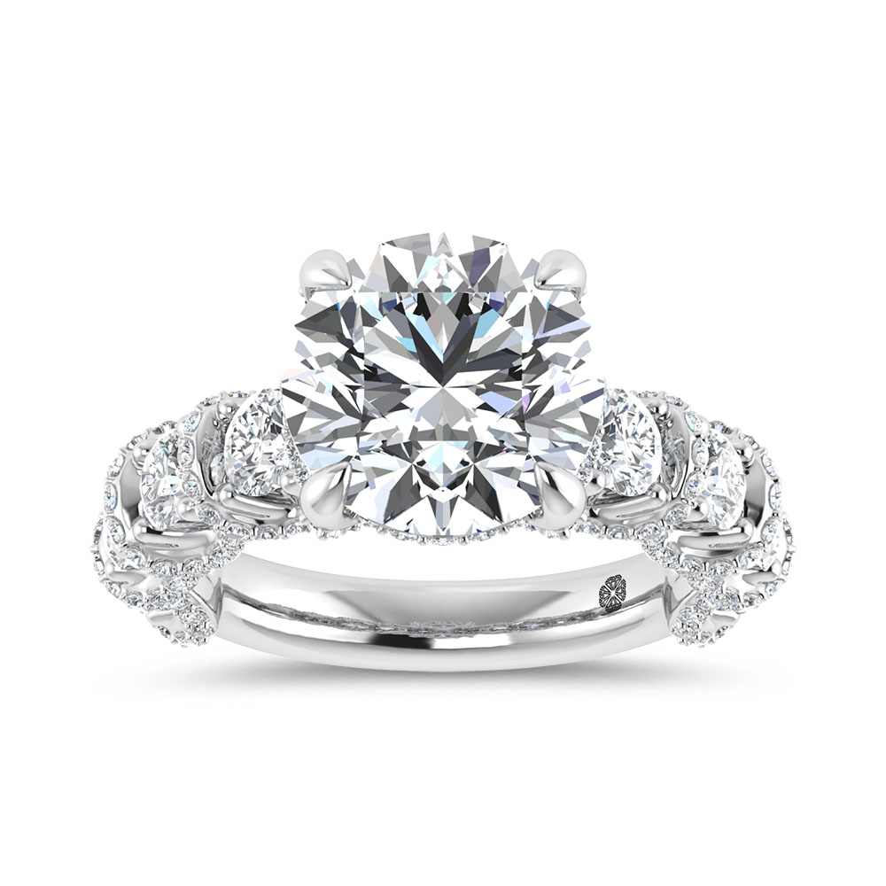 14K Yellow Gold Lab Grown Diamond Round Shape 7 Ct.Tw. Engagement Ring (Center 5 ct)