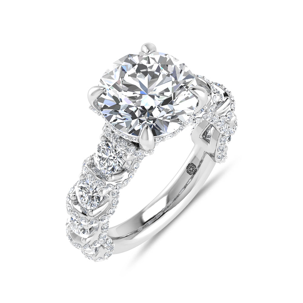 14K Yellow Gold Lab Grown Diamond Round Shape 7 Ct.Tw. Engagement Ring (Center 5 ct)