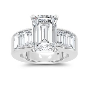 14K White Gold Lab Grown Diamond 10 Ct.Tw. Engagement Ring (Center Emerald 7CT)