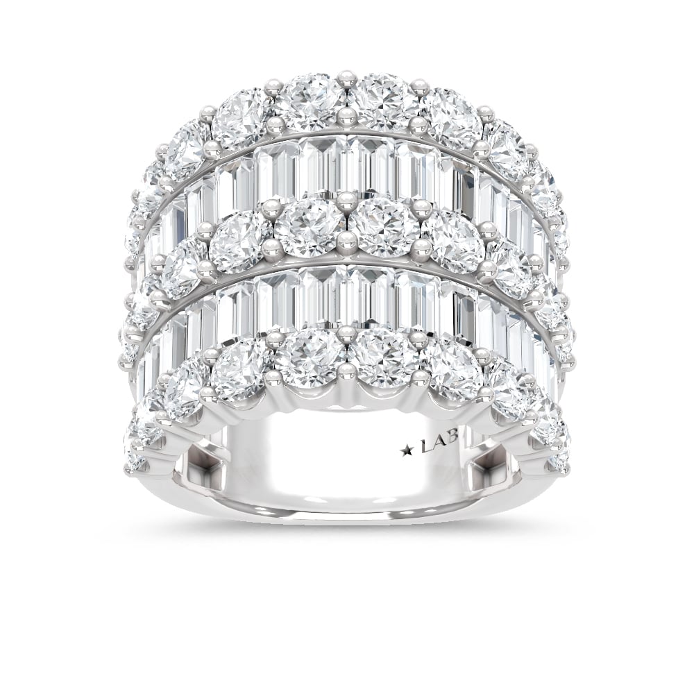 14K White Gold Lab Grown Diamond 8 Ct.Tw. Round and Baguette Fashion Ring