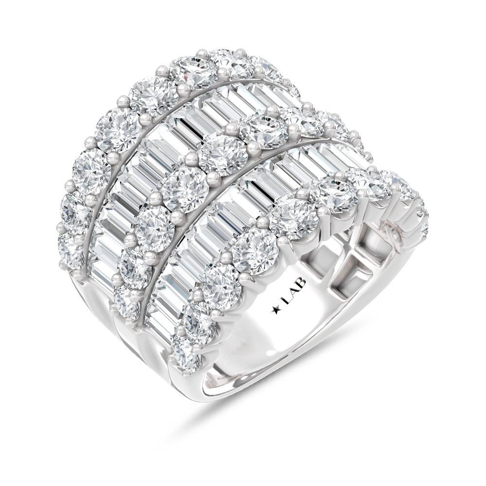 14K White Gold Lab Grown Diamond 8 Ct.Tw. Round and Baguette Fashion Ring