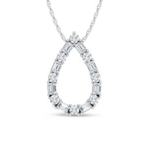 14K White Gold Lab Grown Diamond Round and Tapper 2 Ct.Tw. Pear Shape Pendant