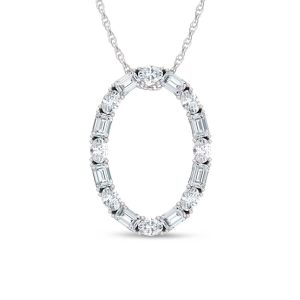 14K White Gold Lab Grown Diamond Round and Tapper 2 Ct.Tw. Oval Shape Pendant