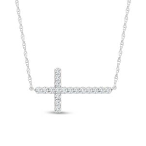 10K White Gold Lab Grown Diamond 1/2 Ct.Tw. Cross Pendant With Chain