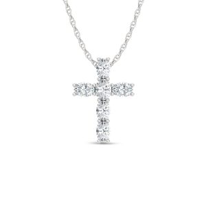 14K White Gold Lab Grown Oval Shape Diamond 1 Ct.Tw. Cross Pendant