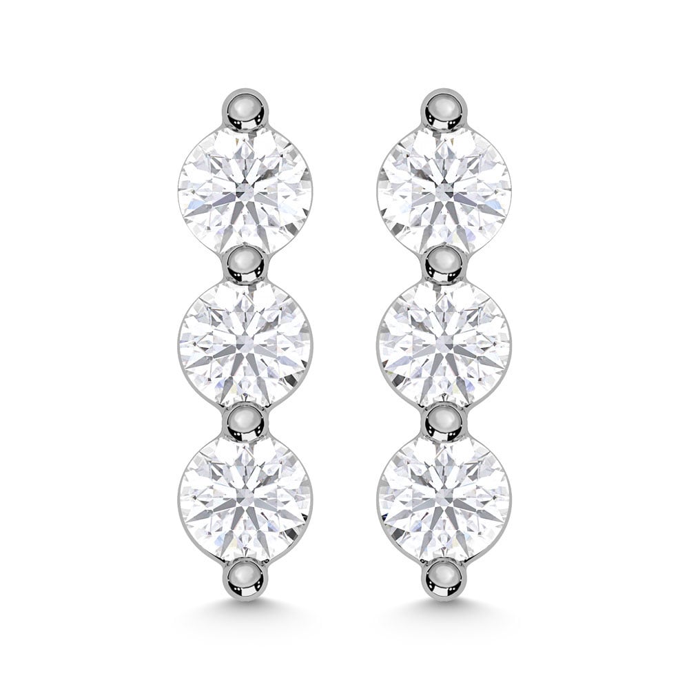 10K White Gold Lab Grown Diamond 1/6 Ct.Tw. Three Stone Earrings