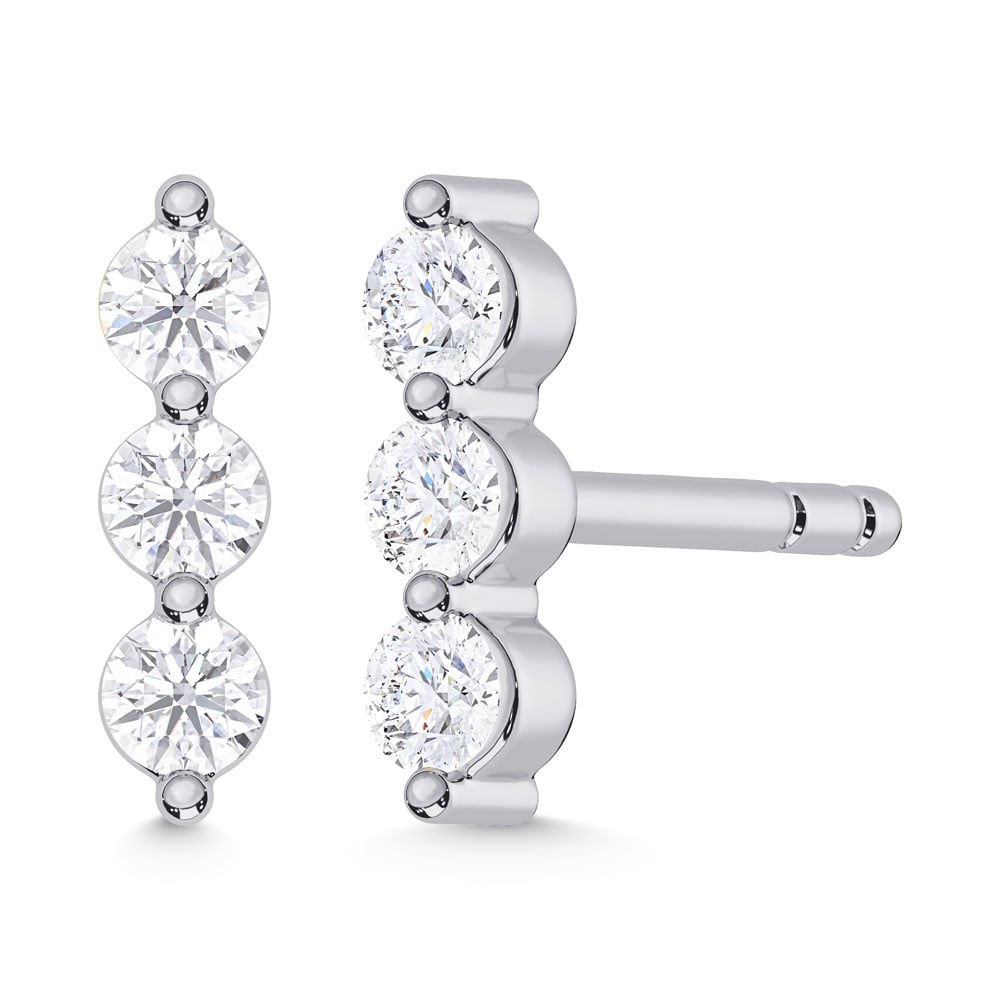 10K White Gold Lab Grown Diamond 1/6 Ct.Tw. Three Stone Earrings