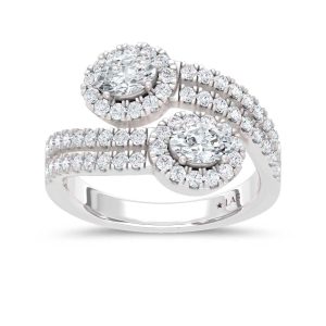 14K White Gold Lab Grown Diamond Round and Oval 1 1/3 Ct.Tw. Fashion Ring