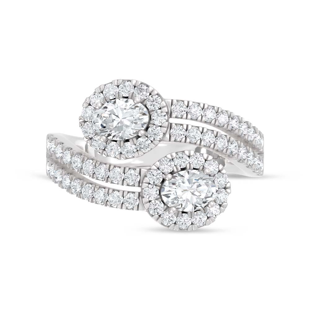 14K White Gold Lab Grown Diamond Round and Oval 1 1/3 Ct.Tw. Fashion Ring