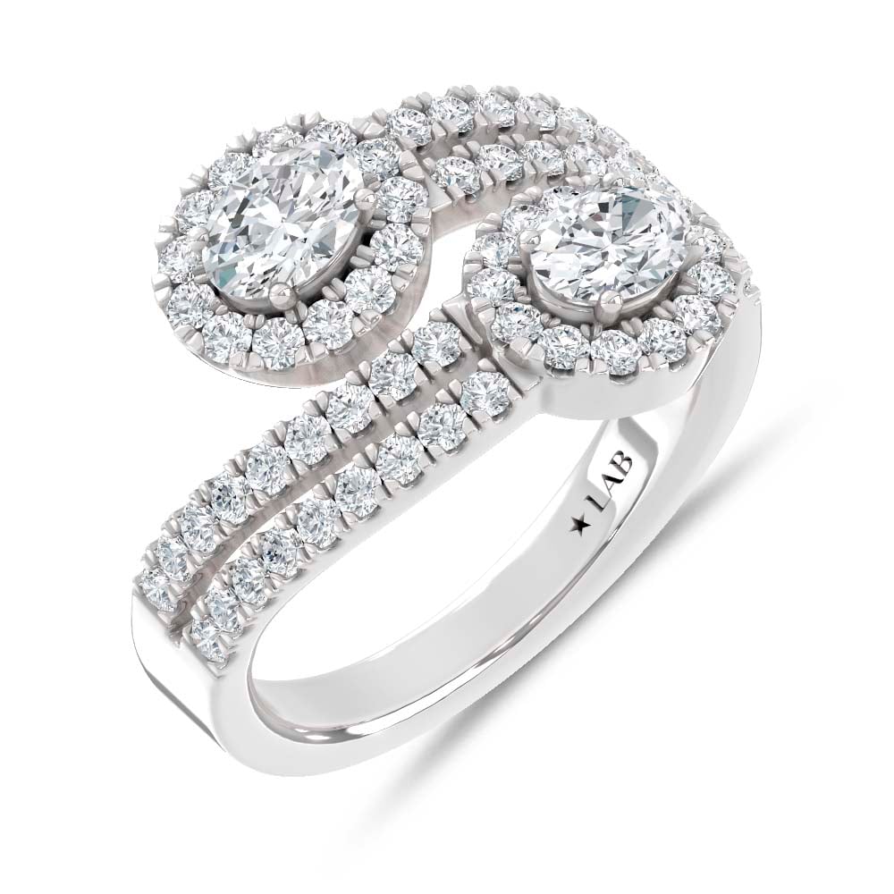 14K White Gold Lab Grown Diamond Round and Oval 1 1/3 Ct.Tw. Fashion Ring