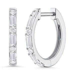 10K White Gold Lab Grown Diamond 1/4 Ct.Tw. Round and Baguette Hoop Earrings